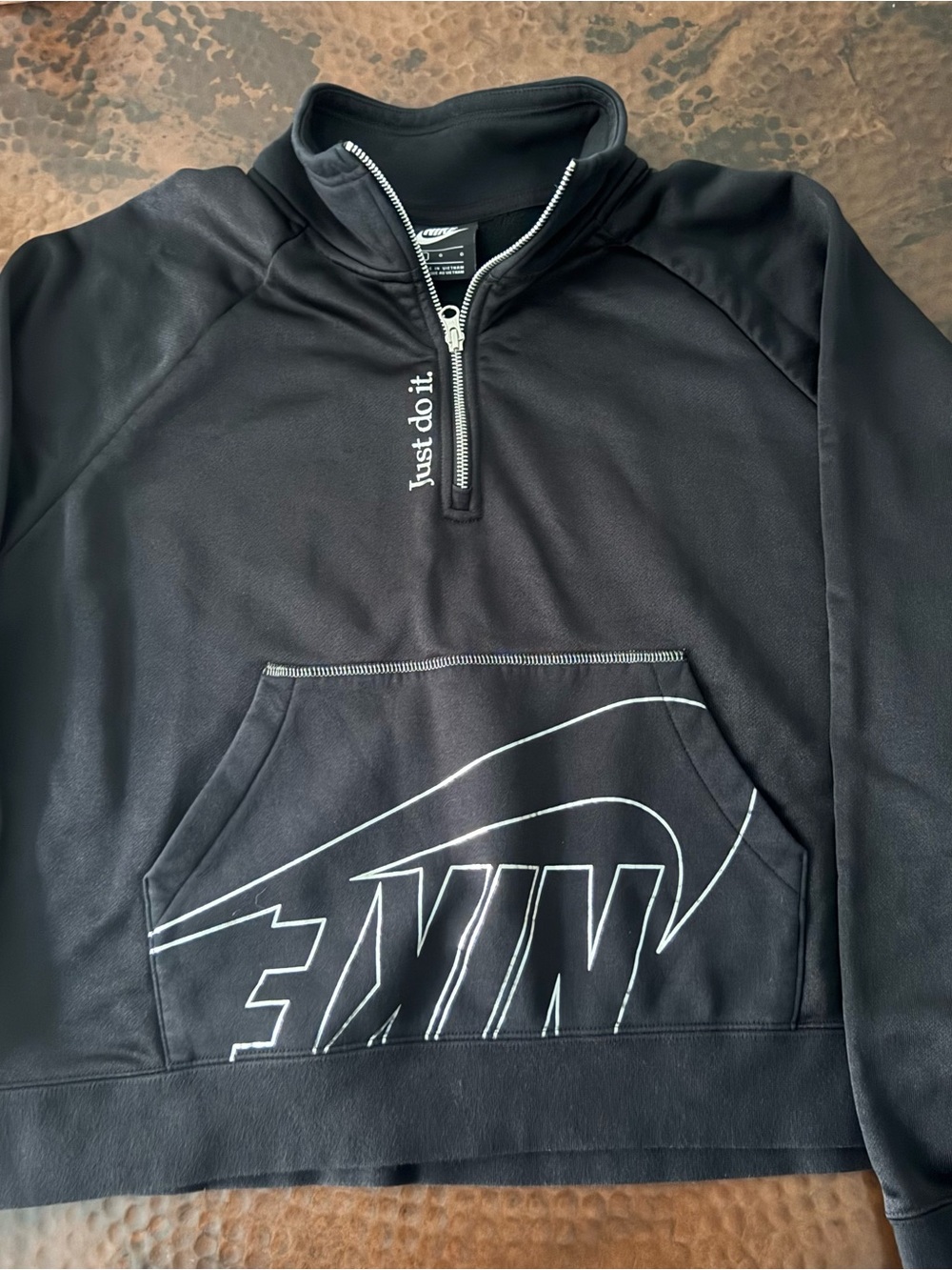 Nike Black Fleece Pullover Sweatshirt Quarter-Zip Womens Large Metallic JDI Logo